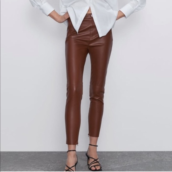 Zara Pants - LIKE NEW Zara Brown Faux Leather Pants